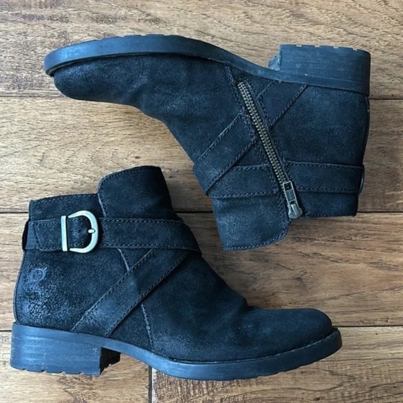 Born Trinculo Leather Ankle Boots Booties Black Buckle Detail Womens Size 7 - Picture 2 of 12